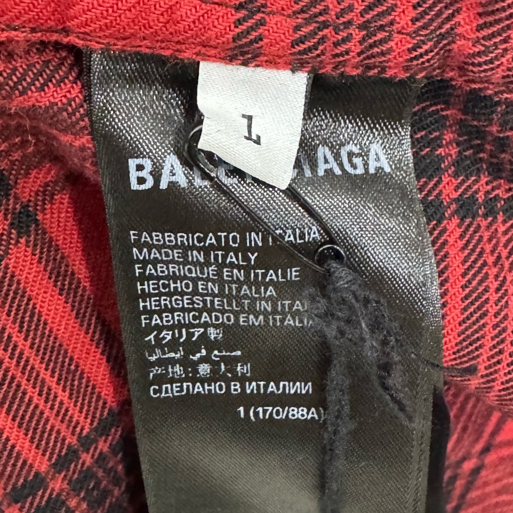 Balenciaga Faded Buffalo Check Flannel Red Black Pink Men’s Size 1/S - Picture 7 of 10